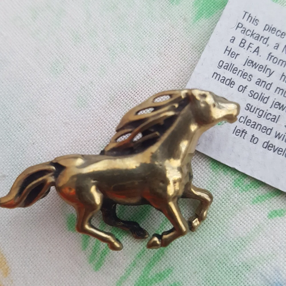 🌙Artisan Brass Horse Brooch Susan Packard